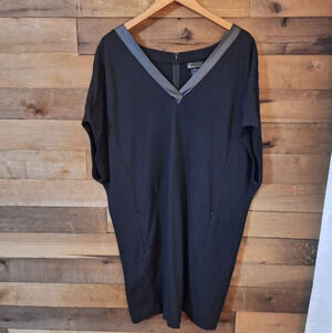 Lane Bryant Dress 18/20 Black Ponte Knit zip Pocket Dress V Neck Short Sleeve 2X